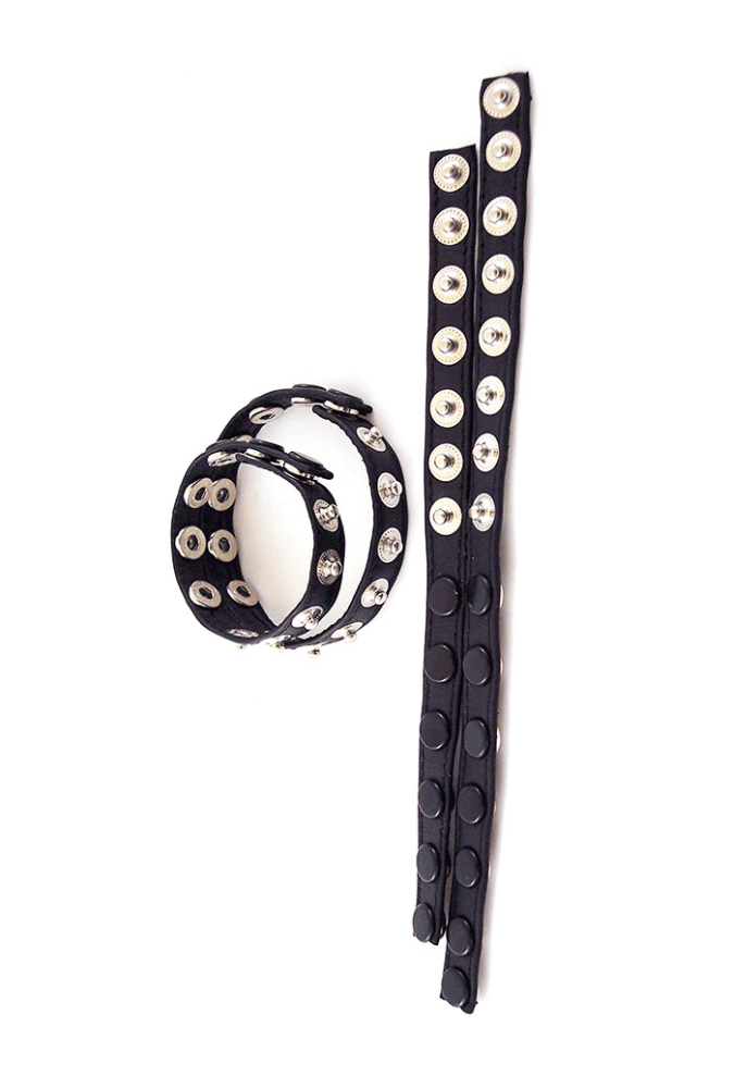 Adjustable Double Cock Ring with Snap Buttons - Leather