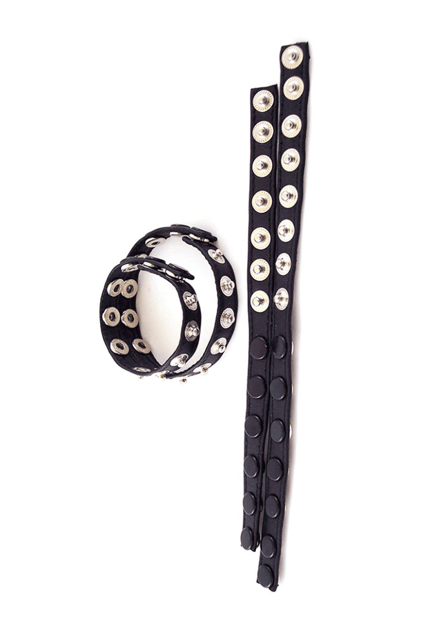 Adjustable Double Cock Ring with Snap Buttons - Leather