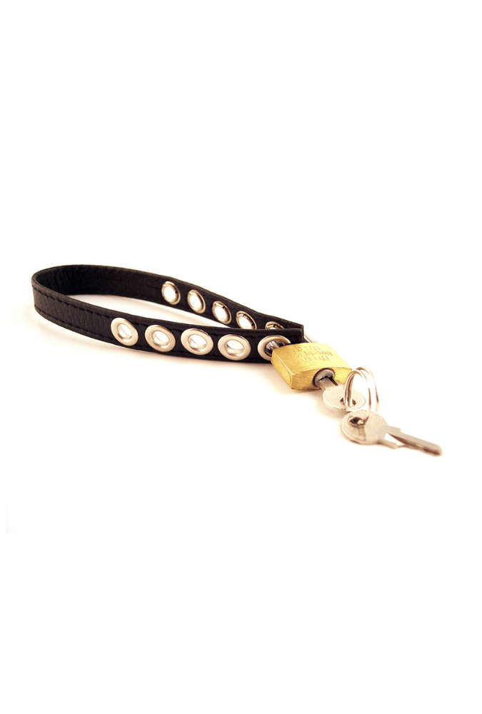Adjustable Lockable Cock Ring with Padlock - Leather