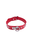 Leather O-Ring Studded Collar - ROUGE
