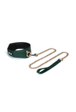 Mossy Chic Leather BDSM Collar with Chain Leash and Lock