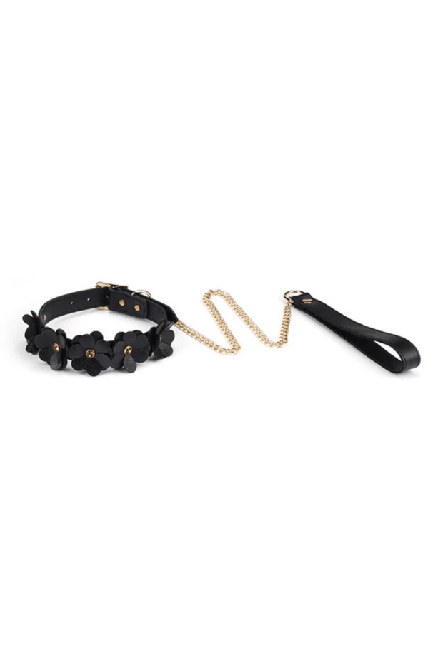 Leather BDSM Collar with Leash - Flower Rhythm