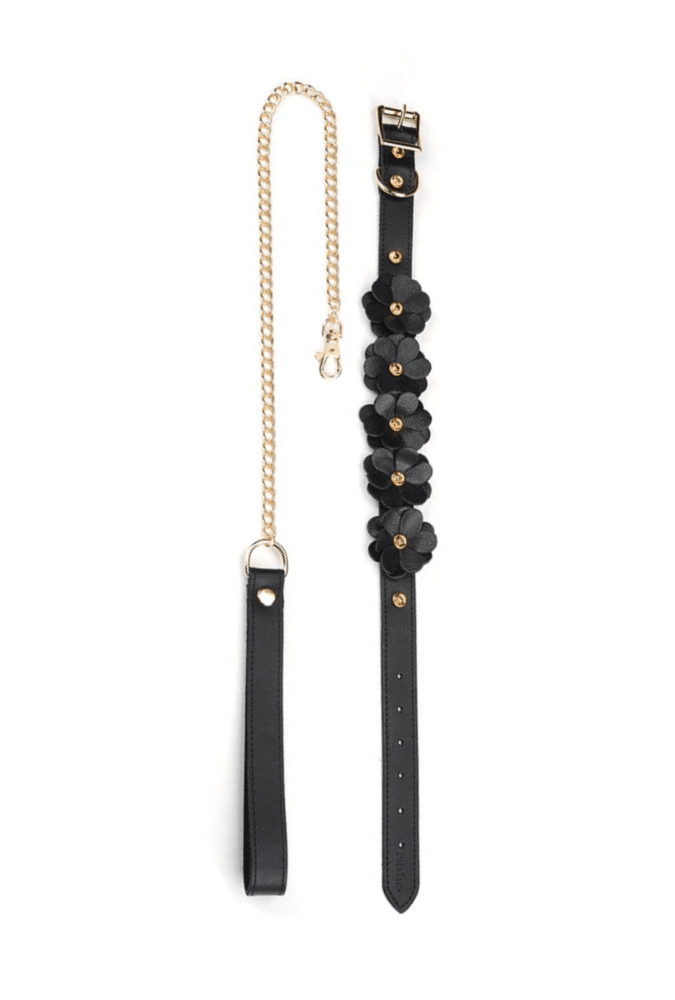 Leather BDSM Collar with Leash - Flower Rhythm